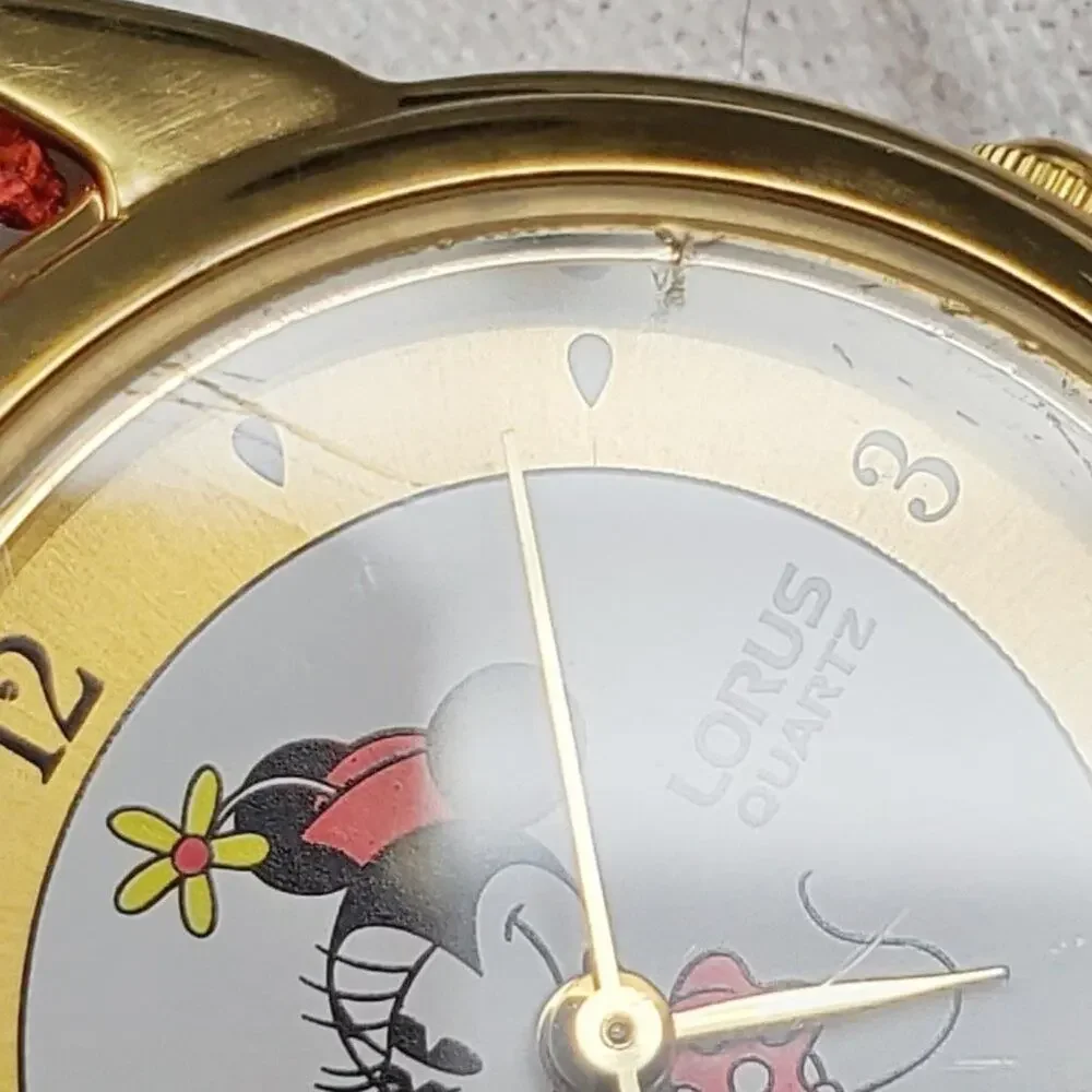 Disney X Lorus Minnie Mouse Gold Quartz Watch Vintage Rare H2F
